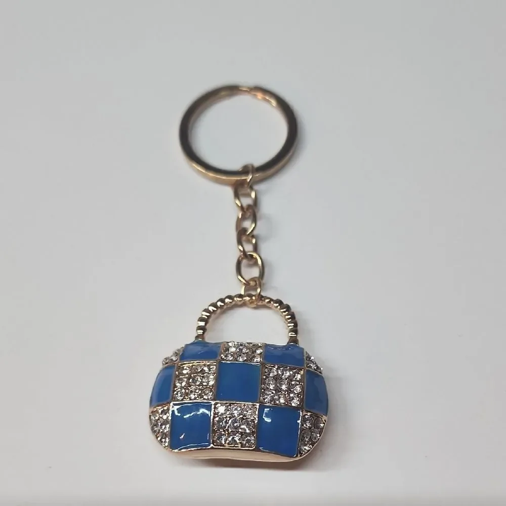 Blue and Gold Checkered Keychain